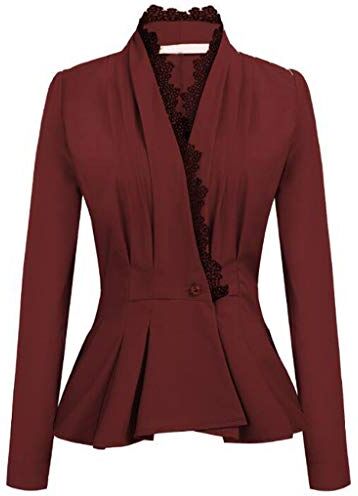 KaloryWee Sale Cleance Blazer KaloryWee Giacca da donna a maniche lunghe, con volant in pizzo e volant Wine M