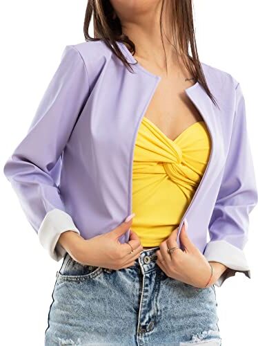 Toocool Giacca donna corta ecopelle bolero senza chiusura giacchetto sexy JL-7860 [L,lilla]