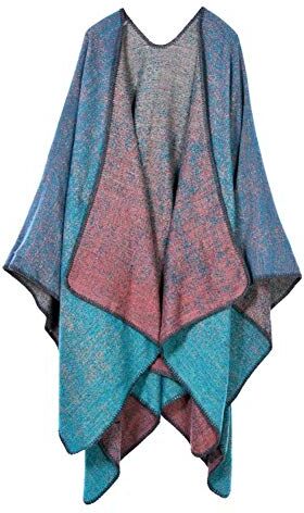 Hanyixue Sciarpa Donna Poncho Capes Elegant Scialle Cardigan Maglione Cappotto Poncho Donna Mantella Maglione Largo Moda Scollo a V Aperto Cape Poncho (DOT Blue-2)