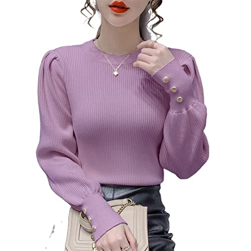 SUICRA Maglioni da donna  Maglione basic da donna con scollo tondo, caldo maglione lavorato a maglia, top minimalista tinta unita, autunno e inverno (Color : Purple, Size : S)