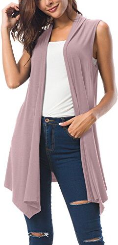 Urban GoCo Donna Senza Maniche Draped Cardigan Gilet (X-Large, Lavanda)