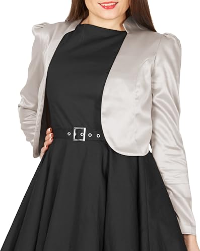 BlackButterfly Formale Raso a Maniche Lunghe Bolero Giacca (Argento, 2XL)