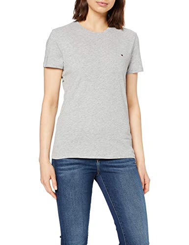 Tommy Hilfiger T-shirt Maniche Corte Donna Heritage Scollo Rotondo, Grigio (Light Grey Heather), L