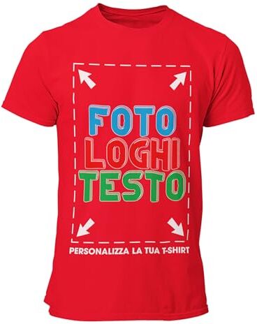 fashwork Maglietta Personalizzata Uomo Donna, T-Shirt Personalizzabile con Stampa Manica Corta in Cotone, Personalizza la Tua t-Shirt con Foto Scritta o Logo Rossa Taglia 3XL