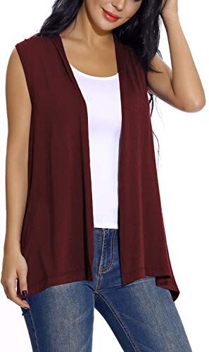 EXCHIC Donna Casual Cardigan Senza Maniche Aperto Davanti (L, Wine Red)