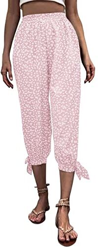 KEERADS Pantaloni Cargo Pantaloni Capri in lino stampati a fiori da donna Pantaloni corti estivi in vita elastica con tasche Pantaloncini mestruali abbondanti (rosa #3, XL)