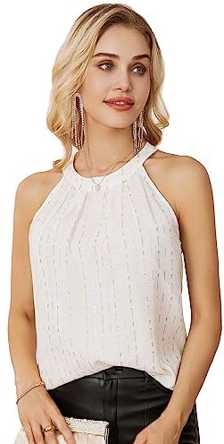 GRACE KARIN Top Donna Halter Canotta a Halter Senza Manica Elegante Bianco Punto Lucido S