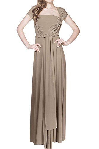 IBTOM CASTLE Donna Elegante Vestito Lunghe Senza Schienale Scollo a V Senza Maniche Transformare Infinity Maxi Abito Sera Multiway Avvolgere Damigella d' Onore Formale Matrimonio Festa Marrone Chiaro S