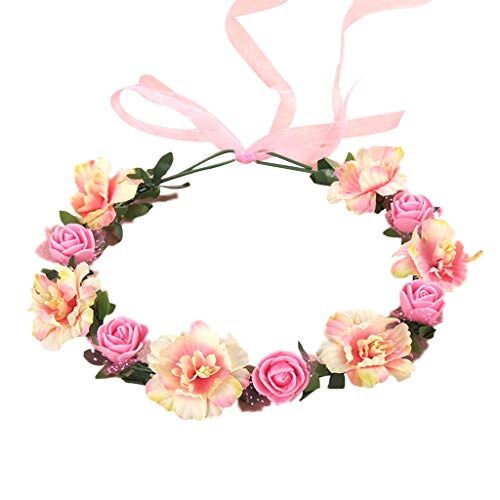 MISUVRSE Corone di fiori bohémien primaverili da spiaggia floreale finta rosa per feste di nozze copricapo accessori per foto