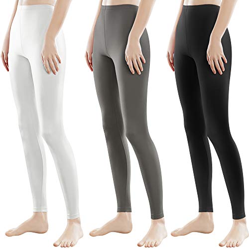 Libella 3 Pezzi Donne Lungo Leggings colorato Pantaloni con Vita Alta vestibilità Slim Atletico in Cotone 4108 Nero Grigio Bianca XL