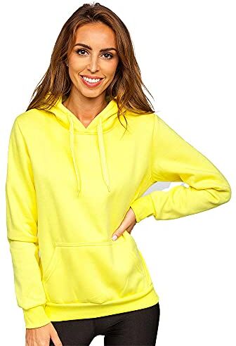 BOLF Donna Felpa con Cappuccio Maglia Manica Lunga Classica Hoodie Tempo Libero Sport Fitness Outdoor Basic Casual Style W02B Giallo-Neon M [A1A]