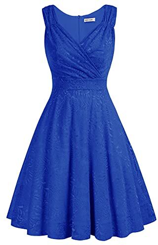 GRACE KARIN Abito Vintage per Donna Senza Maniche Scollo a V Classico Rockabilly Cocktail Party Blu M