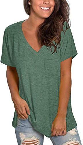 MOLERANI Magliette da Donna Magliette estive a Maniche Corte Camicette alla Moda con Scollo a V Verde 2XL