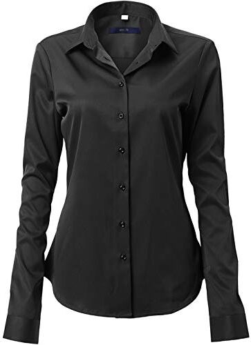 Hawk Camicia Basic da Donna Manica Lunga Camicetta Casual Blusa Chiusura Bottoni Slim Fit Formale Elegante in Fibra bambù Camicia Shirt Ideale per Ufficio/Lavoro/Colloquio (Nero, EU48)