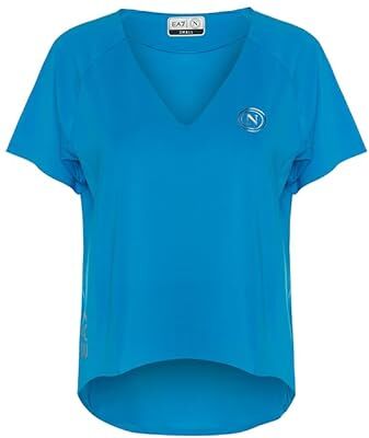 SSC NAPOLI T-Shirt Donna Azzurra, EA7, Prodotto Ufficiale, Linea Donna, scollo a V, XS