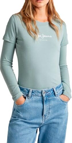 Pepe Jeans New Virginia Ss N, T-shirt Donna, Verde (Hydro Green),M