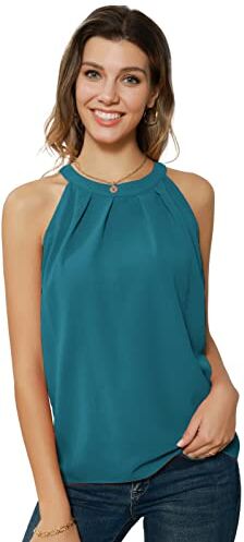 GRACE KARIN Camicetta Donna Casual Senza Maniche Girocollo Elegante Top Estivo Blu Verde L