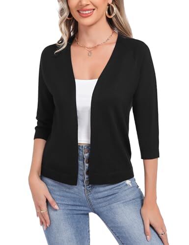 Sykooria Cardigan da Donna Bolero con Scollo a V Maniche a 3/4 Donna Cardigan Elegante Casual Cardigan Top Estivo Lungo Giacca Elegante Donna