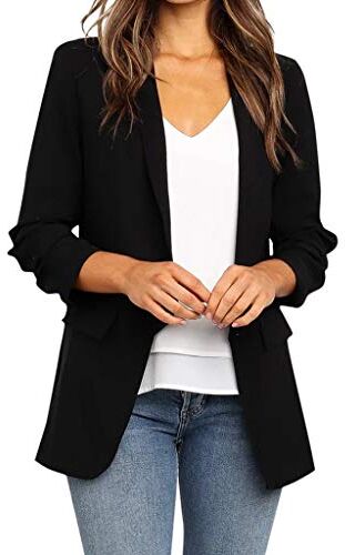 KaloryWee Sale Clearance Outwear KaloryWee Blazer da donna con volant e maniche a 3/4 nero Nero UK 14