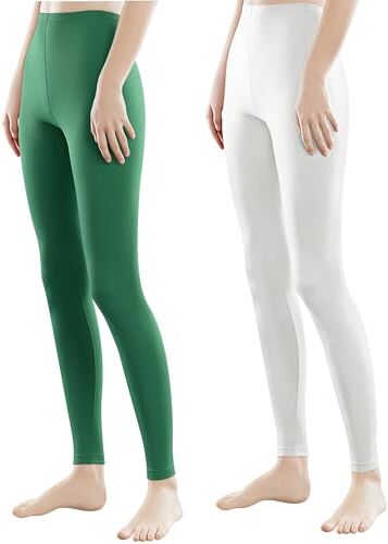 Libella Leggings Lunghi Colorati da Donna con Vita Alta Pantaloni Sportivi Fitness Slim Fit in Cotone 4108-2 Pezzi Verde Bianco S