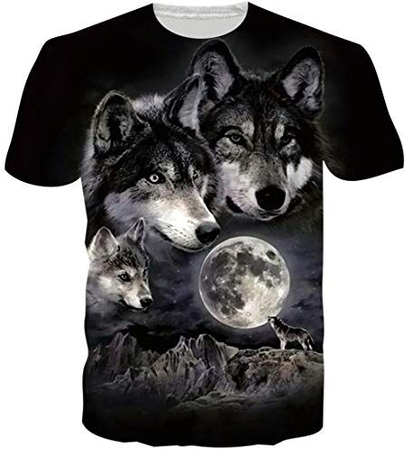 Loveternal Wolf T-Shirt Uomo 3D Stampato Tee Shirt Divertenti Lupo Magliette Manica Corta Camicia M