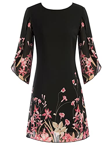 GRACE KARIN Donna Abito Chiffon Manica 3/4 Casual Giroscollo Vestito Elegante per Estivo Primavera M