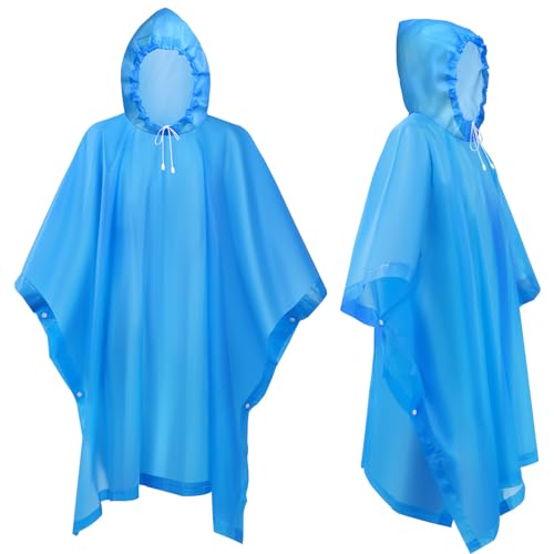 flintronic 2 Pezzi Poncho, EVA Poncho Impermeabile Riutilizzabile, Impermeabile Portatile con Cappuccio per Adulto, Poncho Antipioggia per Uomo e Donna, per Campeggio, Escursionismo (Blu)