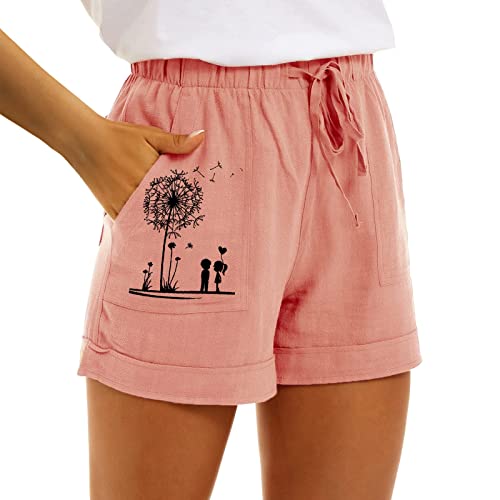 LDadgf Pantaloncini casual da donna stampa cotone a vita alta pantaloni casual casual gamba dritta moda pantaloni sportivi Jack Shorts S (rosa, XL)
