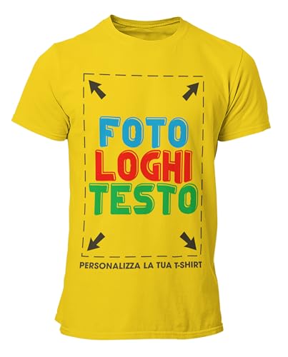 fashwork Maglietta Personalizzata Uomo Donna, T-Shirt Personalizzabile con Stampa Manica Corta in Cotone, Personalizza la Tua t-Shirt con Foto Scritta o Logo Gialla Taglia XL