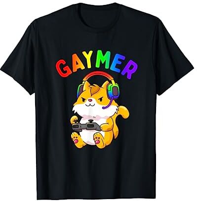 Negozio Di Merchandising Puro Orgoglio LGBTQ Gaymer Gay Pride Bandiera Gamer LGBTQ Video Gioco Gatto Maglietta