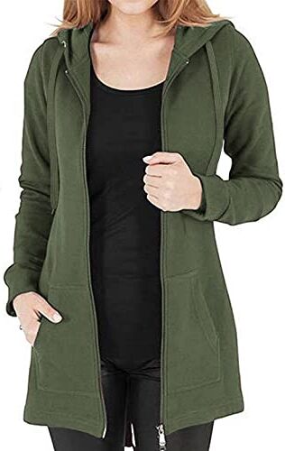 Tuopuda Donna Felpe con Cappuccio Giacca Elegante Scollo a V Top Manica Lunga Cardigan Felpe con Zip 2 Tasche Autunno Invernali Sweatshirt Cappotto Eleganti Pullover Hoodie Jumper, Verde, XXL