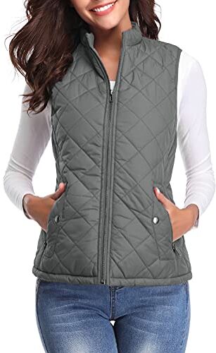 fuinloth Gilet Donna Smanicato Invernale Panciotto Dritto Collarei Giacche Ultraleggeri Senza Maniche Giacca con Tasca con Cerniera Grigio Scuro XS