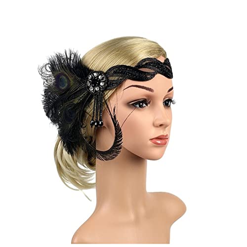 GERRIT Fascia Di Piume 1920s copricapo piuma flapper fascia grande gatsby copricapo donna vintage donna unisex halloween partito indossare decorazioni accessori for capelli Fascia Piume Di Pavone (Color : N