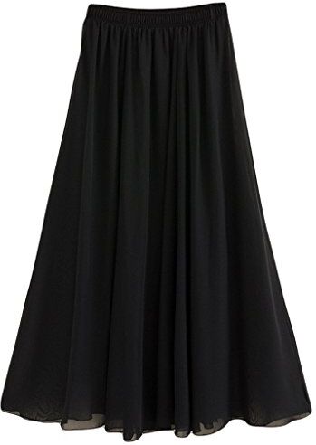 Gothden Donna Pieghettato Retro Maxi Gonna Lunga Elastica Solida Colore Gonna Nero