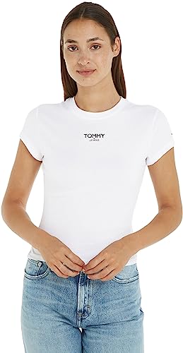 Tommy Jeans T-shirt Donna Maniche Corte Essential Logo Scollo Rotondo, Bianco (White), L