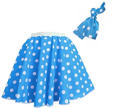 Mums Essentials Gonna a pois per adulti in stile rock and roll, anni '50/'60, con cravatta, in 17 diversi colori; lunghezza: 43 cm Blue and White S (66,04 cm)