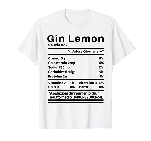 Regali per Baristi Barman Bartender Discoteche Divertente Etichetta Nutrizionale Ingredienti Gin Lemon Maglietta