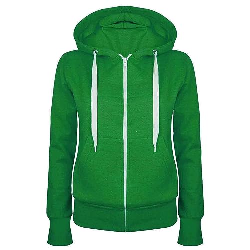 Masrin Felpa da donna Full Zip Giacca per le mezze stagioni, in tinta unita, con cappuccio, giacca college leggera, con cappuccio, in cotone, verde scuro, M