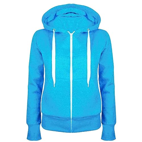 Masrin Felpa da donna Full Zip Giacca per le mezze stagioni, in tinta unita, con cappuccio, giacca college leggera, con cappuccio, in cotone, Blu, M