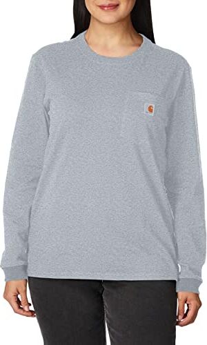 Carhartt T-Shirt Pesante con Taschino, Vestibilità Ampia, Manica Lunga Donna, Grigio (Grigio Heather), XS