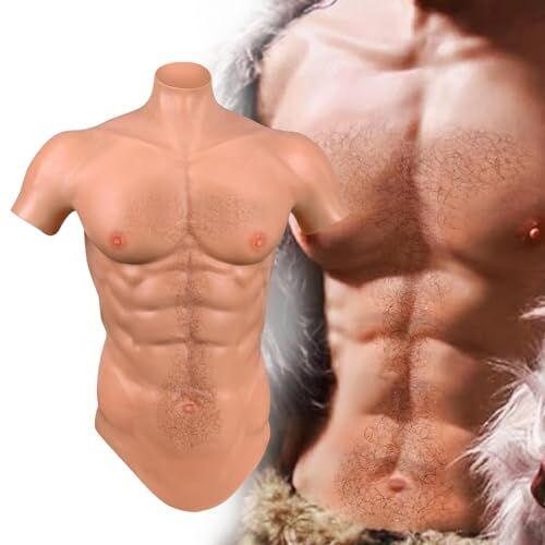 ICEVER Tuta muscolare maschile in silicone con capelli dorati, realistica, per cosplay, feste transgender (abbronzate bronzo, taglia M)