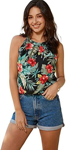 GRACE KARIN Donna Tank Top Senza Manica Spalle Scoperta Tops Body Top Elegante Halter Nero Floreale 2XL