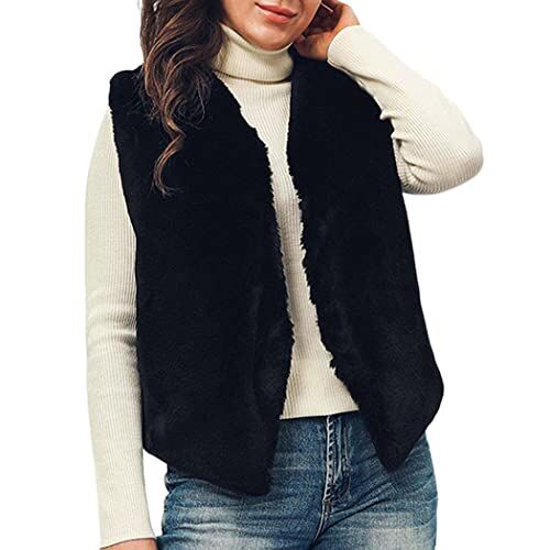 Handcess Gilet donna in pelliccia sintetica Nero Cappotto corto senza maniche Giacca Inverno Gilet caldo Outwear per Primavera Autunno e Inverno(L)