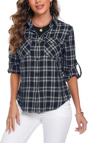 Irevial Camicia Quadri Donna Autunno Cotone Shirts Casual Primavera Camicette da Donna Blusa Donna Elegante