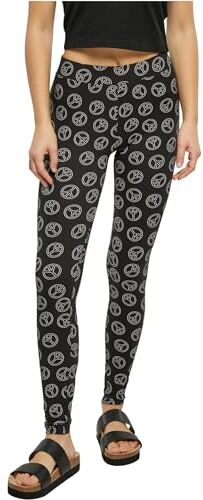 Urban Classics Ladies Soft Aop Leggings, Pantaloni Donna, Nero (Blackpeace), 3XL