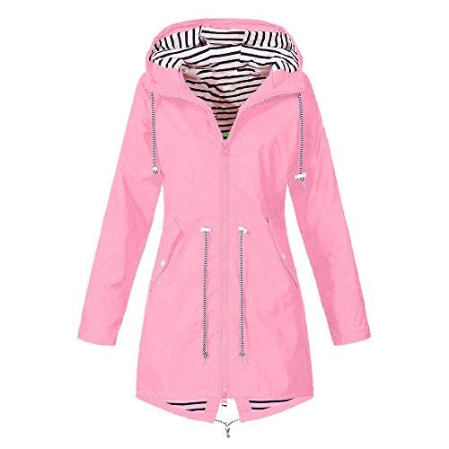 KaloryWee Sale Clearance Outwear KaloryWee, giacca impermeabile da donna invernale, parka impermeabile con cappuccio, cappotto antipioggia leggero casual per uso quotidiano rosa rosa UK 16