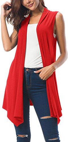 Urban GoCo Donna Senza Maniche Draped Cardigan Gilet (Medium, Rosso)