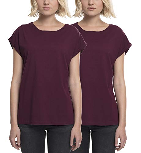Urban Classics Ladies Extended Shoulder Tee 2-Pack, Maglietta Donna, Multicolore (Cherry/Cherry), M