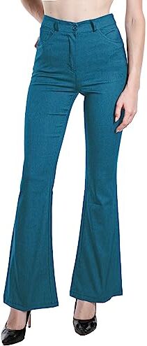 Laphilo Pantaloni da Donna Svasati Effetto Jeans Estensibile Vita Alta Skinny Push up Zampa Elefante Campana in Denim Slim Fit cod.3050 (S, Petrolio)