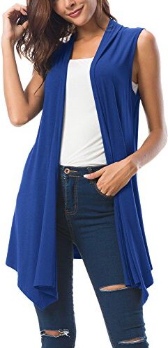 Urban GoCo Donna Senza Maniche Draped Cardigan Gilet (Medium, Blu Reale)